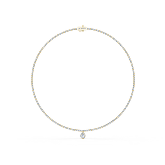 4.53ctw Yellow Gold Diamond Tennis Necklace with Pear-Cut Drop Pendant Necklace