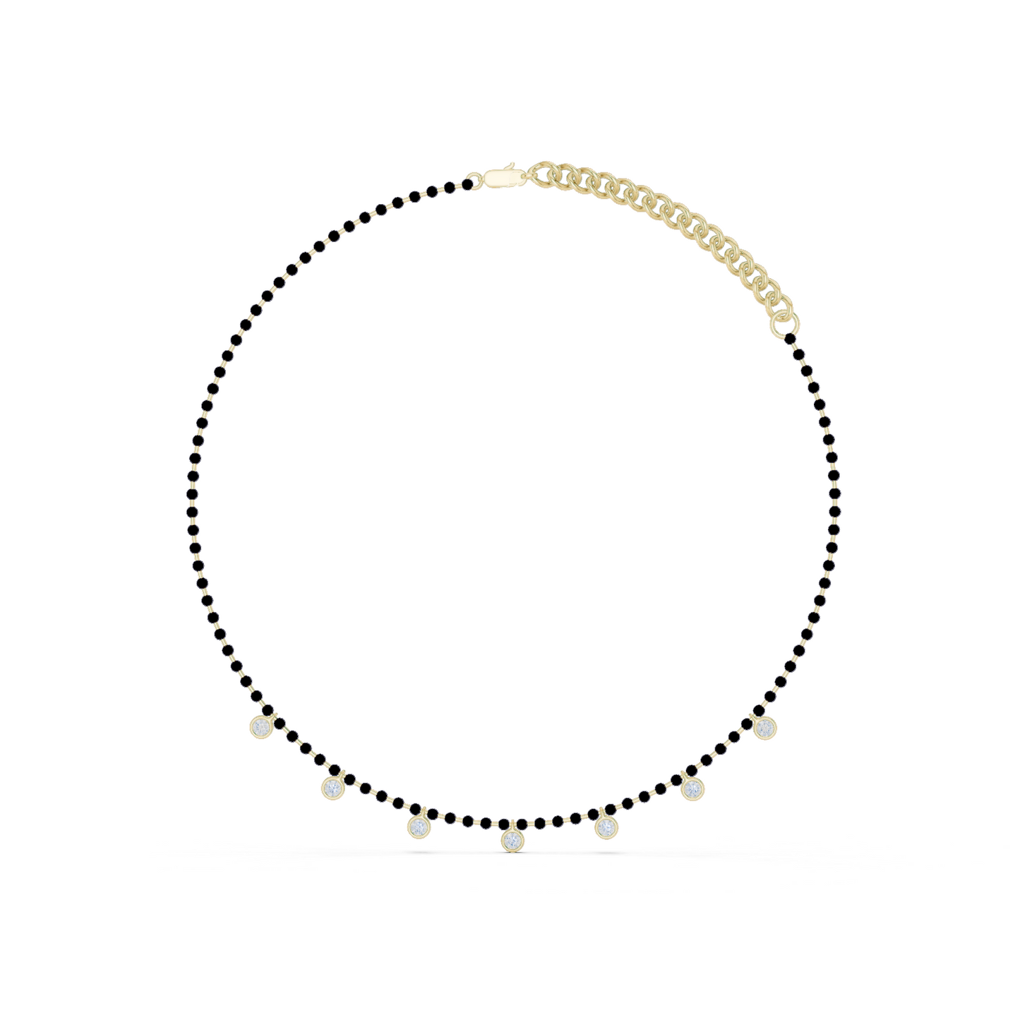 Yellow Gold Modern Mangalsutra Necklace | Black Beads & Bezel Diamond Charms 0.77ctw