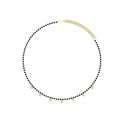 Yellow Gold Modern Mangalsutra Necklace | Black Beads & Bezel Diamond Charms 0.77ctw