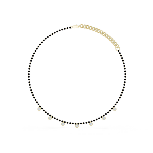 Yellow Gold Modern Mangalsutra Necklace | Black Beads & Bezel Diamond Charms 0.77ctw