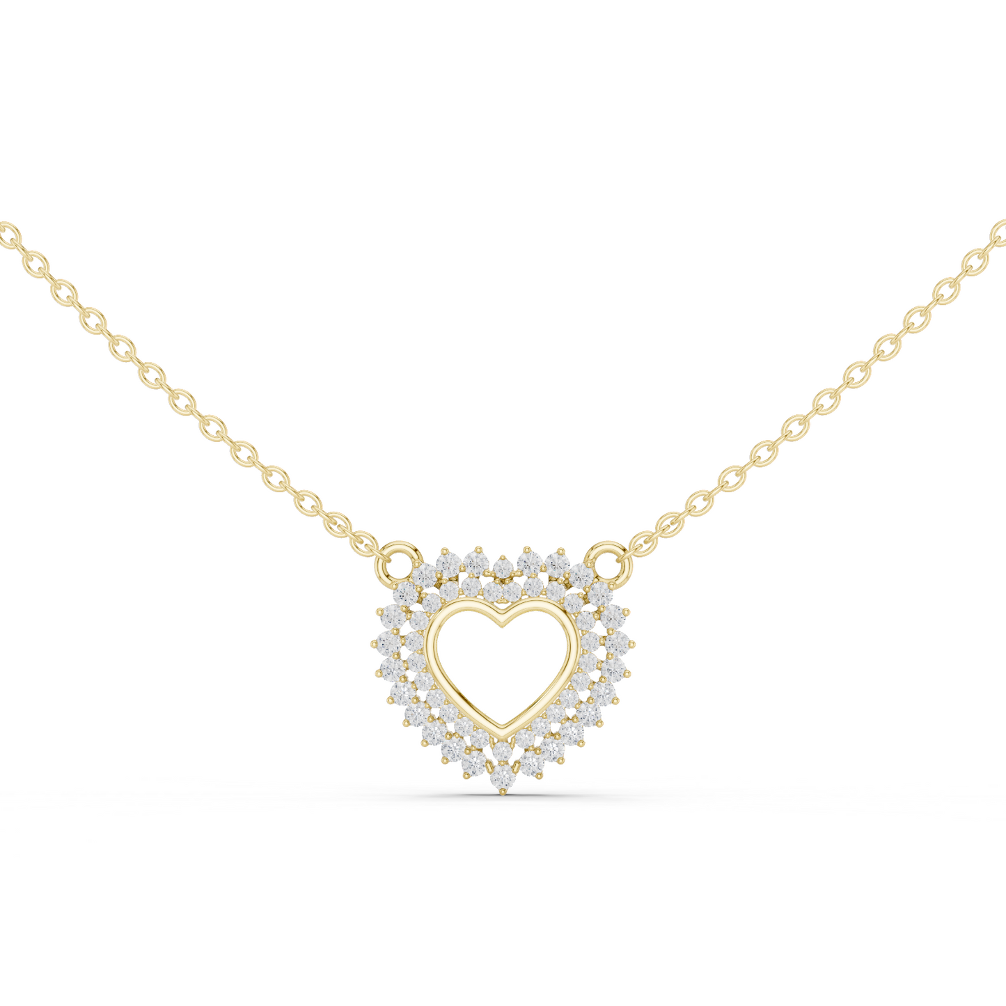 0.38ctw Solid Gold Double Halo Open Heart Pendant Diamond Accent
