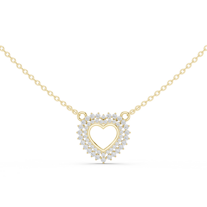 0.38ctw Solid Gold Double Halo Open Heart Pendant Diamond Accent