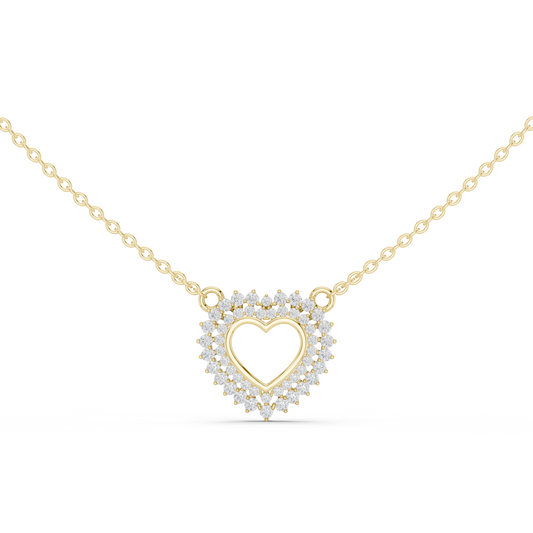 0.38ctw Solid Gold Double Halo Open Heart Pendant Diamond Accent