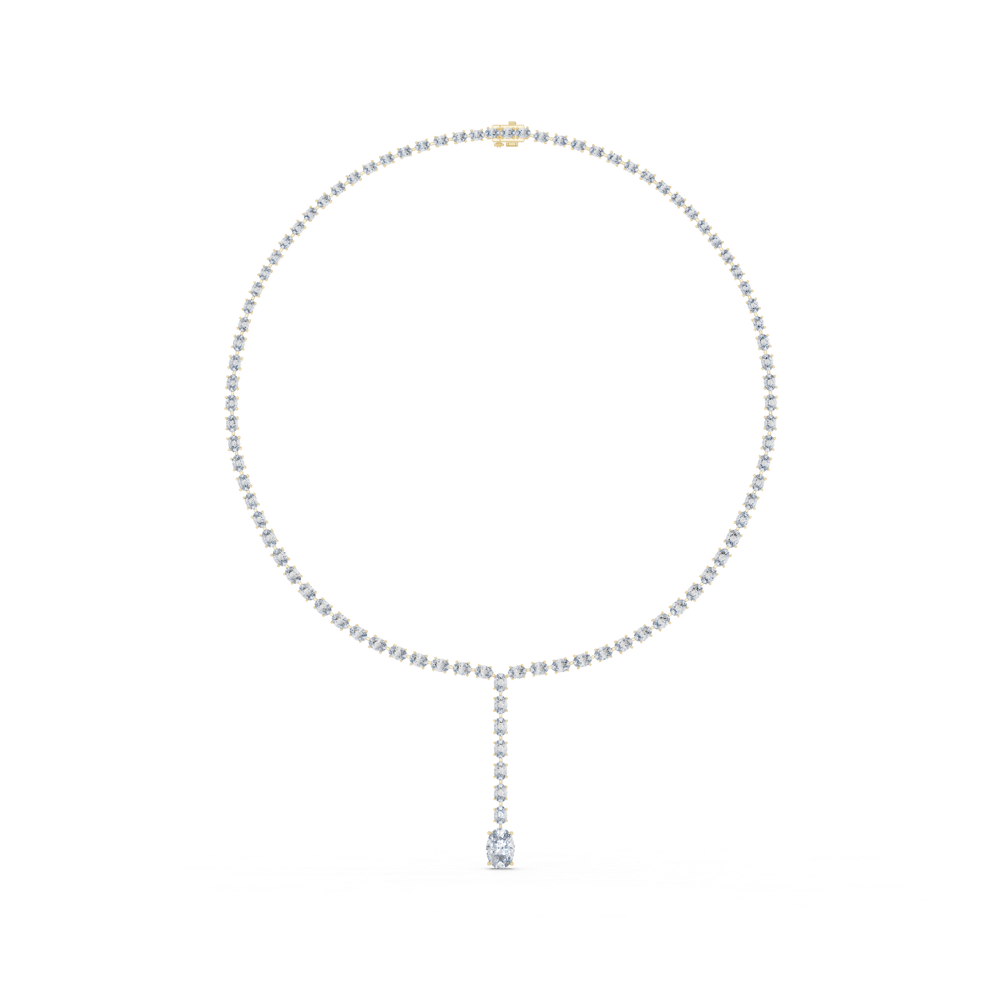 Luminous Grace: Oval-Cut Diamond Lariat Tennis Necklace in Gold