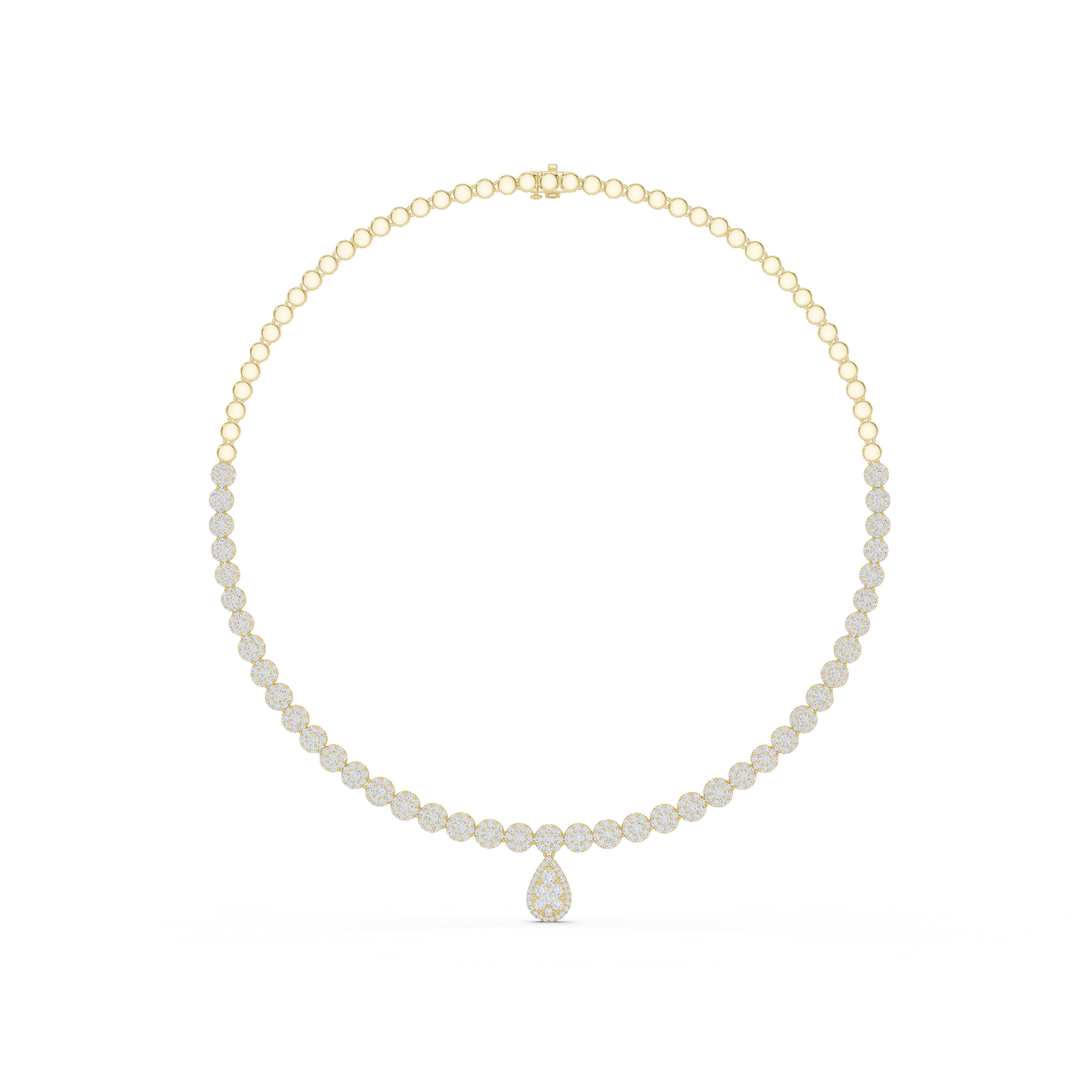7.88ctw Solid Gold Pave Halo Tennis Necklace with Teardrop Pendant