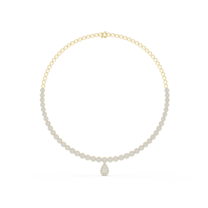7.88ctw Solid Gold Pave Halo Tennis Necklace with Teardrop Pendant