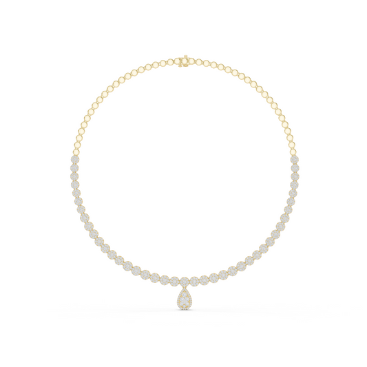 7.88ctw Solid Gold Pave Halo Tennis Necklace with Teardrop Pendant