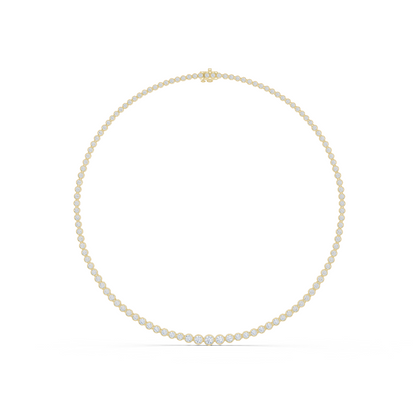 11.01ctw Yellow Gold Bezel Set Graduated Round Cut Tennis Necklace