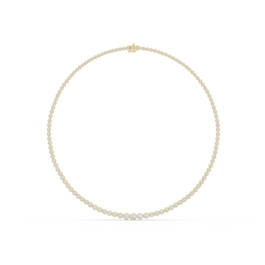 11.01ctw Yellow Gold Bezel Set Graduated Round Cut Tennis Necklace