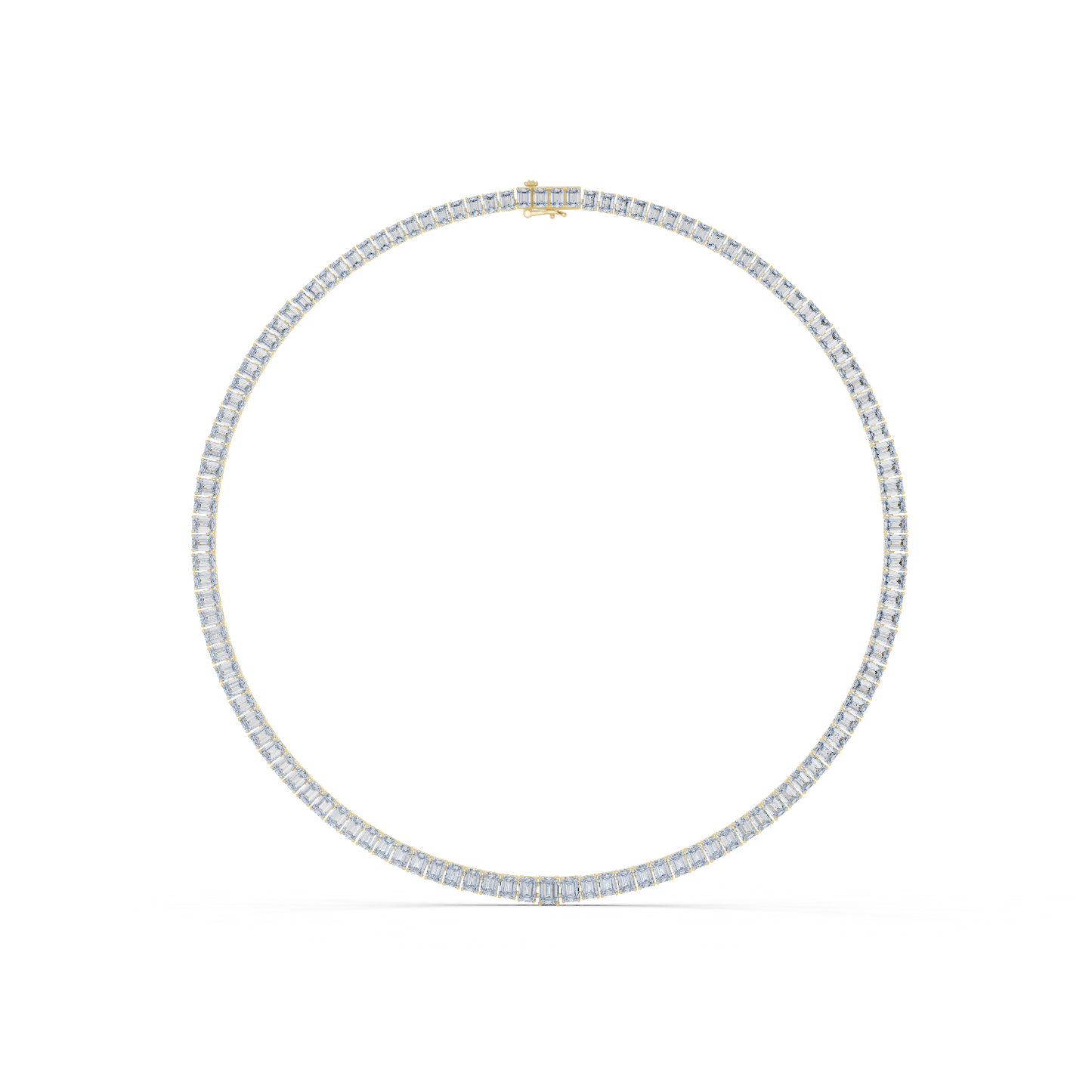 24.06ctw Yellow Gold Graduated Emerald Cut Diamond Tennis Necklace