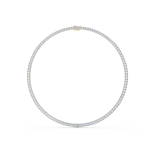 24.06ctw Yellow Gold Graduated Emerald Cut Diamond Tennis Necklace