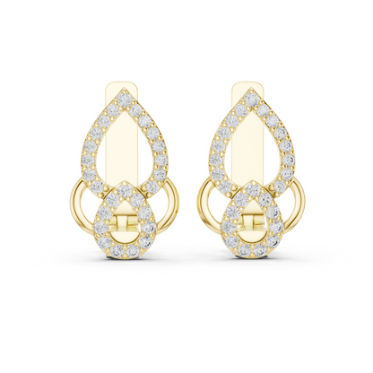 0.36CTW Open Teardrop Vintage Diamond Hoop Earrings in Yellow Gold