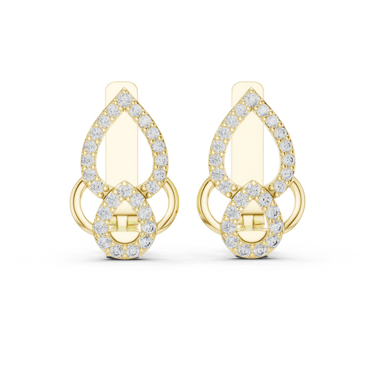 0.36CTW Open Teardrop Vintage Diamond Hoop Earrings in Yellow Gold