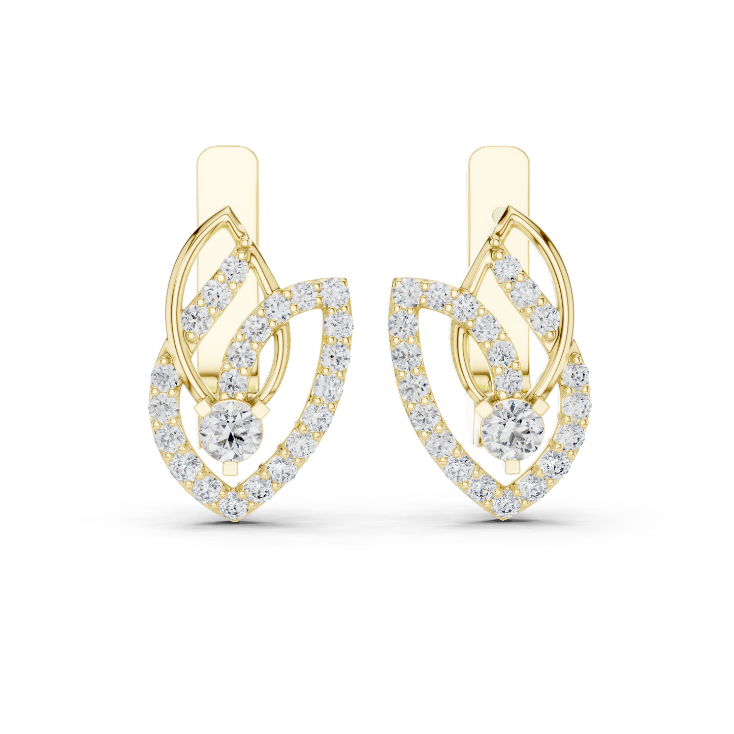 0.55 CTW Diamond Layered Leaf Huggie Hoop Earrings in Yellow Gold