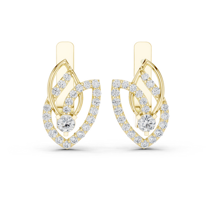 0.55 CTW Diamond Layered Leaf Huggie Hoop Earrings in Yellow Gold