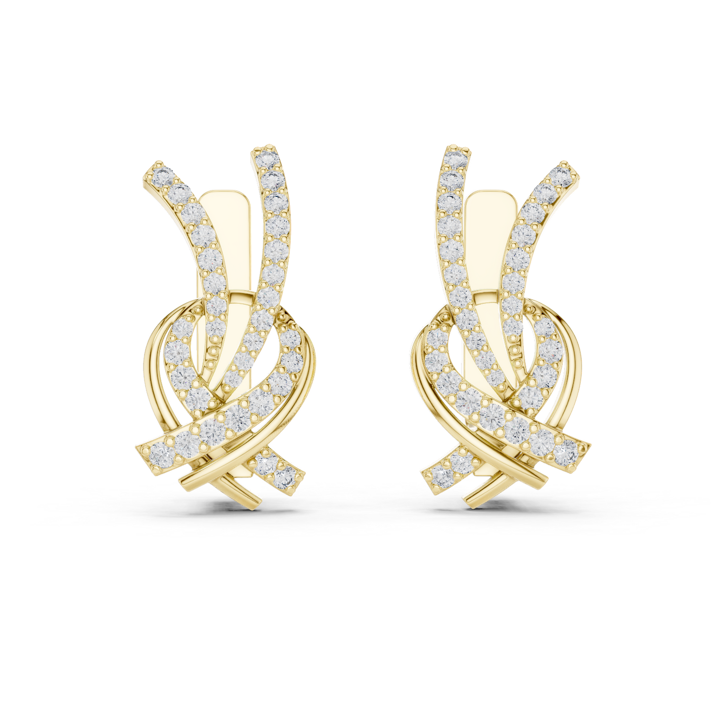 0.51CTW Diamond Ribbon Knot Huggie Earrings in Yellow Gold