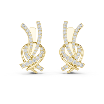 0.51CTW Diamond Ribbon Knot Huggie Earrings in Yellow Gold