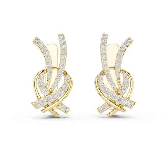 0.51CTW Diamond Ribbon Knot Huggie Earrings in Yellow Gold