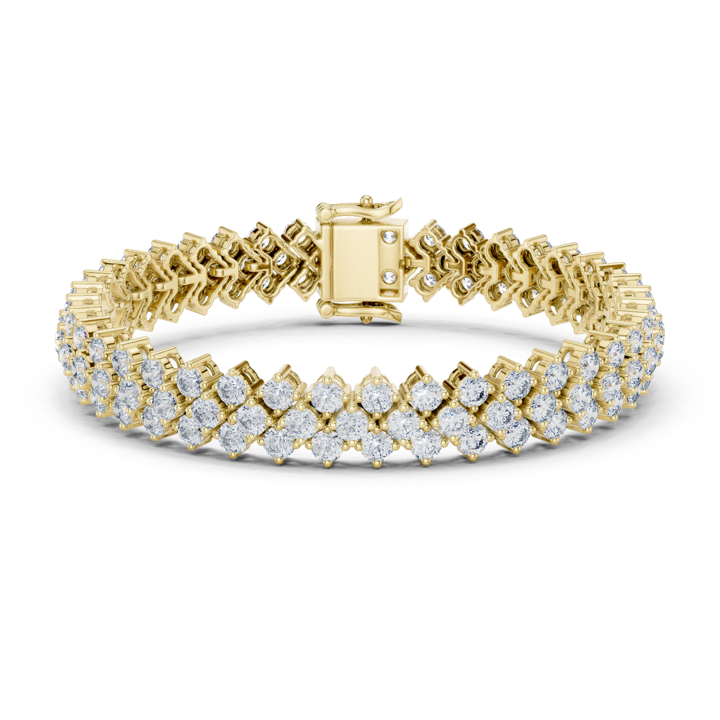 Grand Radiance: Yellow Gold Double-Row Diamond Chevron Bracelet