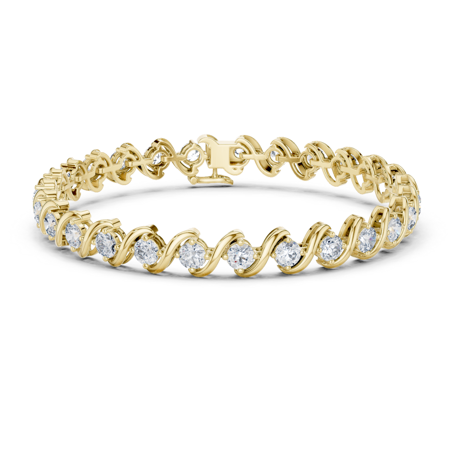 6.46CTW Round Diamond S-Link Swirl Bracelet - Yellow Gold