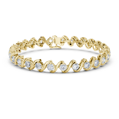 6.46CTW Round Diamond S-Link Swirl Bracelet - Yellow Gold