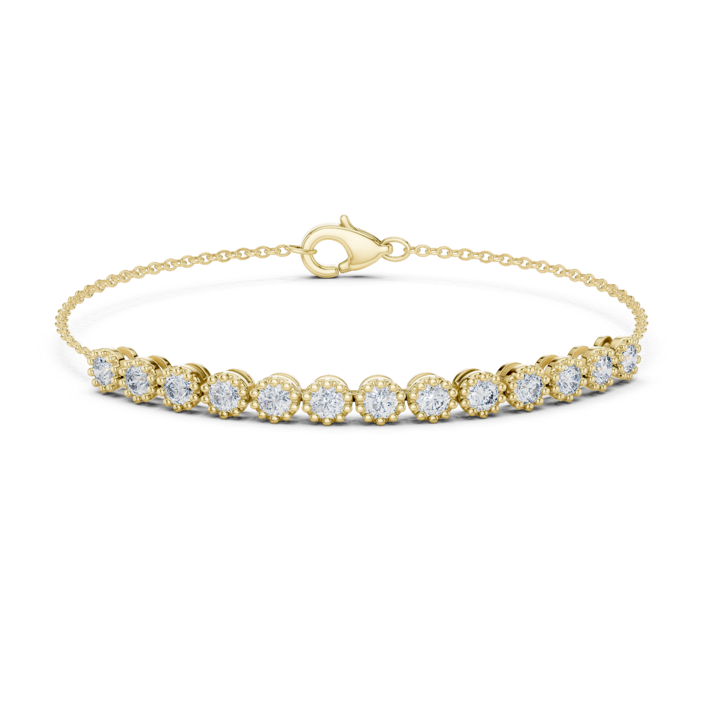 1.43CTW Round Diamond Vintage Milgrain Chain Bracelet | Solid Gold