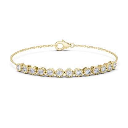1.43CTW Round Diamond Vintage Milgrain Chain Bracelet | Solid Gold