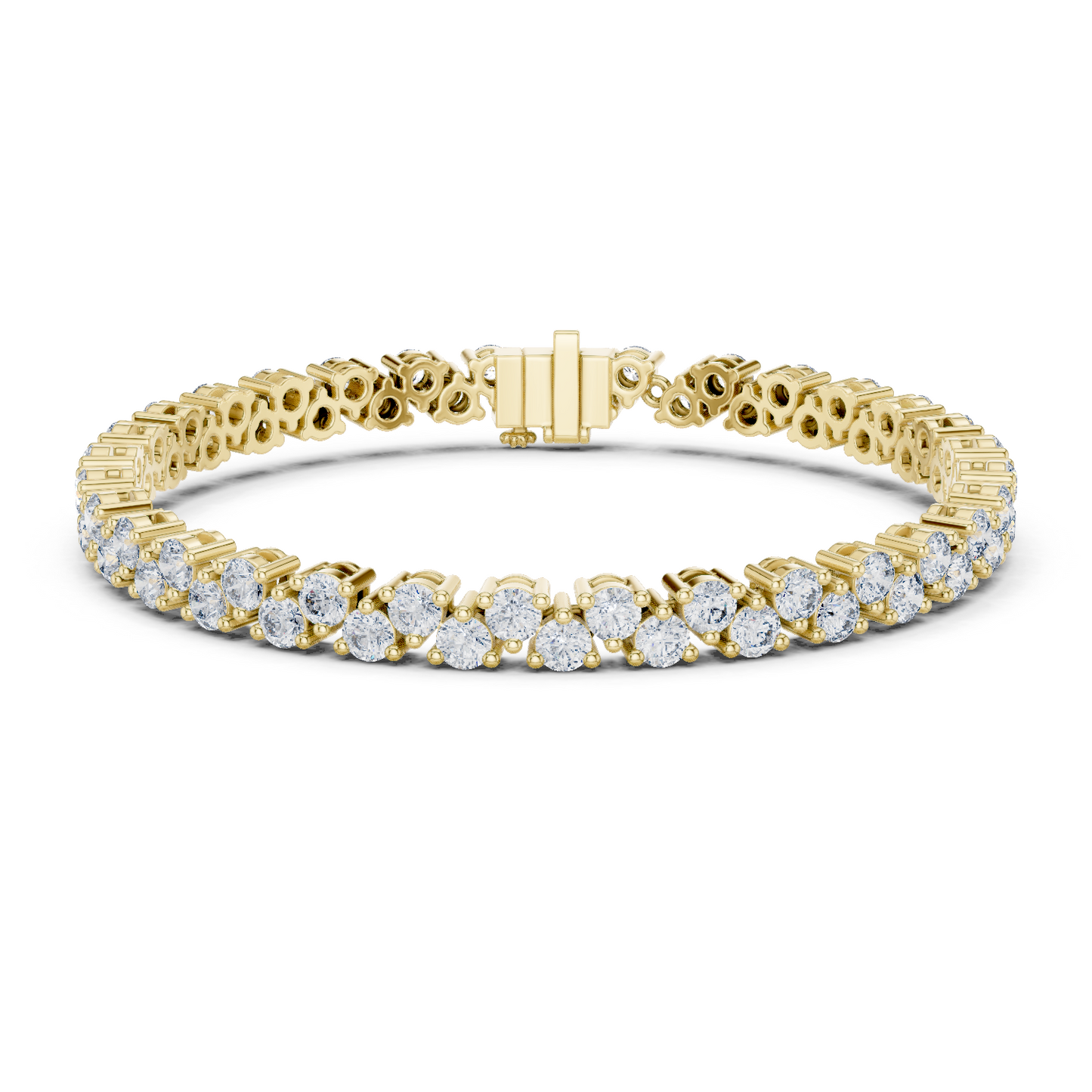 6.2CTW Two-Row Round Diamond Zigzag Tennis Bracelet | Yellow Gold