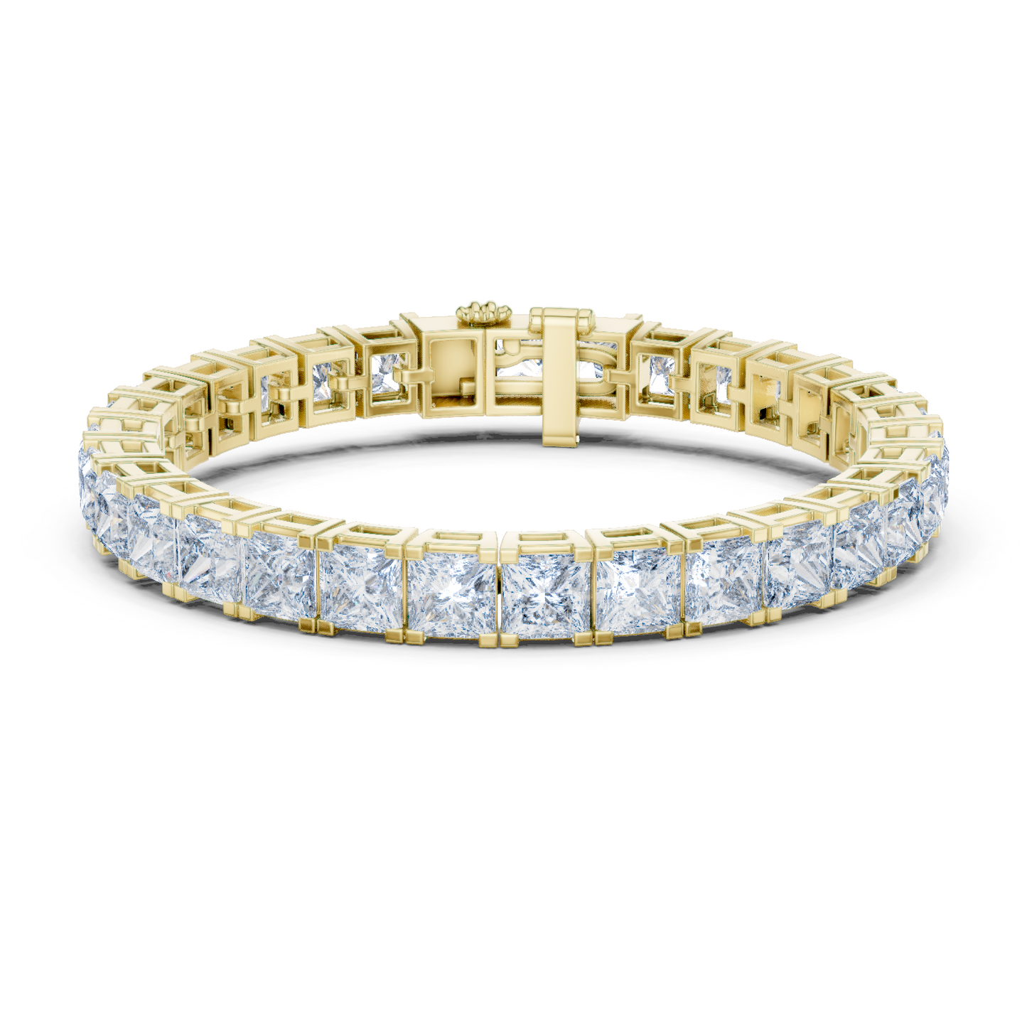 24.28CTW Princess Cut Diamond Box Link Bracelet in Yellow Gold