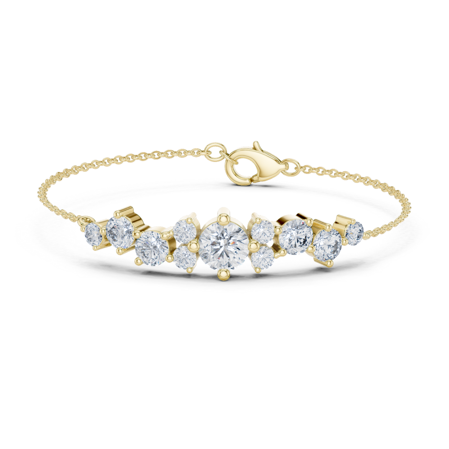 3.03CTW Round Diamond Asymmetric Cluster Bracelet in Solid Gold