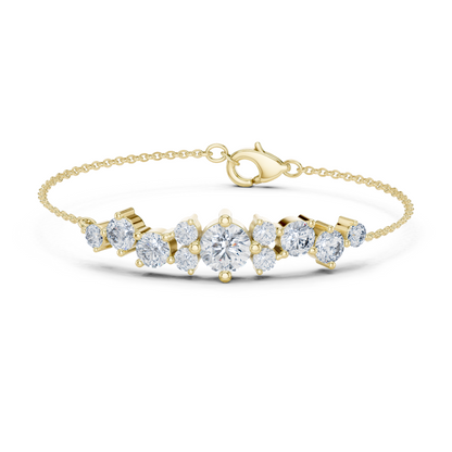 3.03CTW Round Diamond Asymmetric Cluster Bracelet in Solid Gold