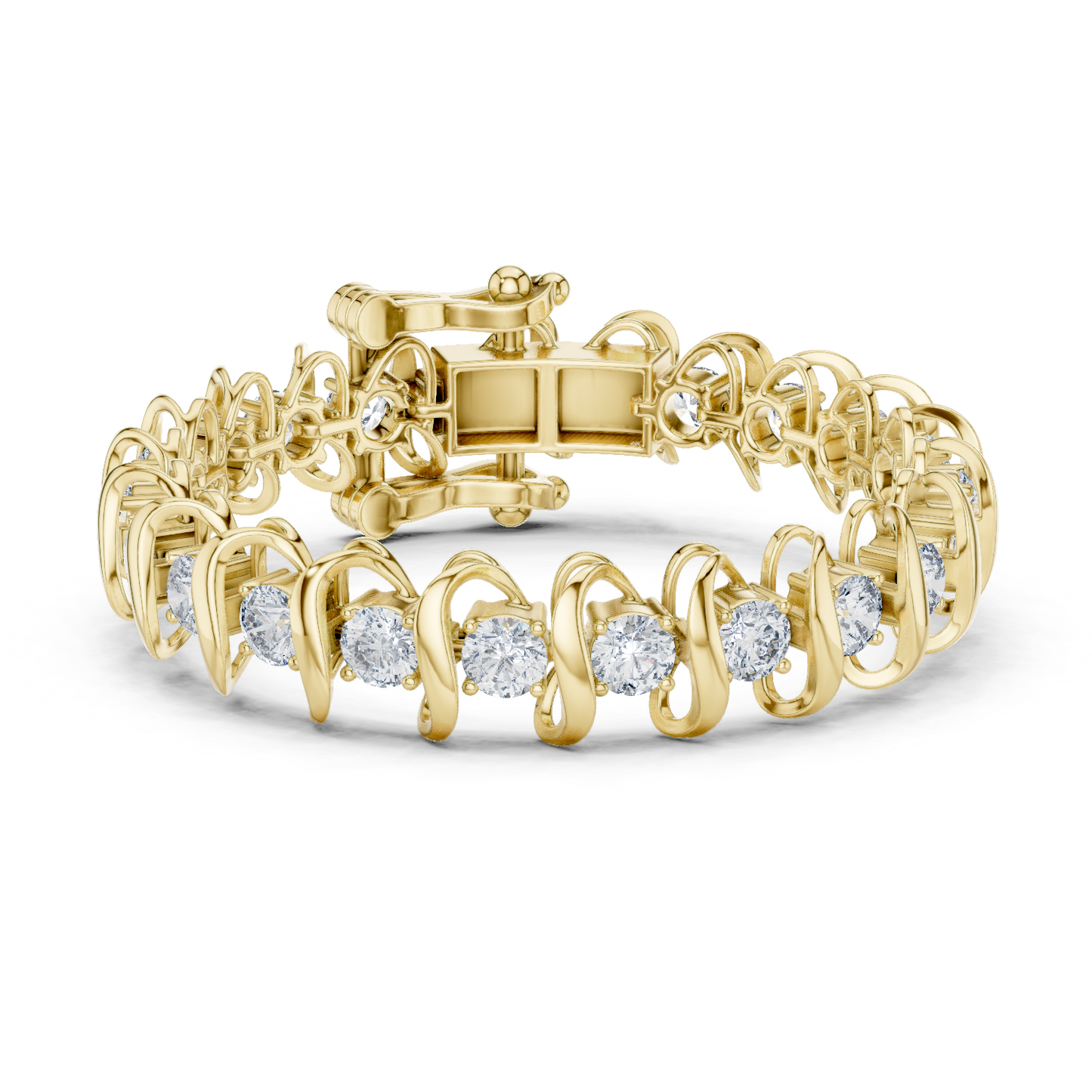 11CTW Round Diamond Wave Link Bracelet in Yellow Gold