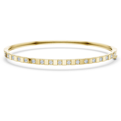 0.51CTW Yellow Gold Diamond Bar Bangle Bracelet | Stackable Diamond Station Luxury