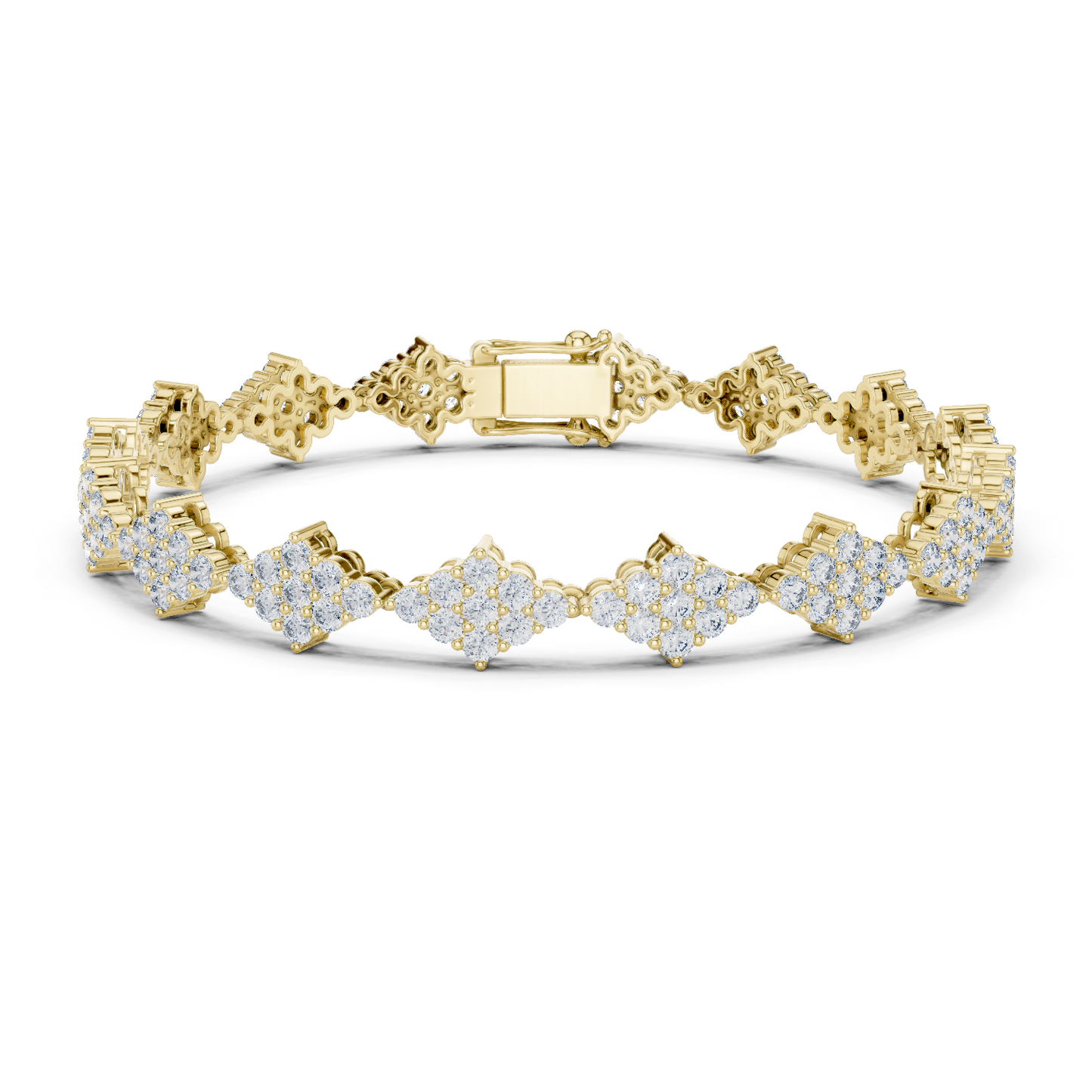 5.76CTW Round Diamond Rhombus Cluster Bracelet | Solid Gold