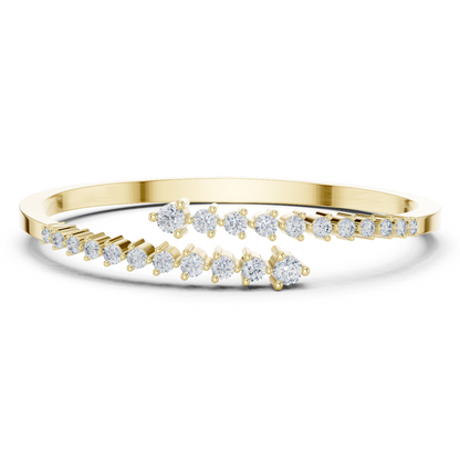 0.51CTW Solid Gold Bypass Bangle Bracelet | Round Cut Diamond Cluster Open Cuff
