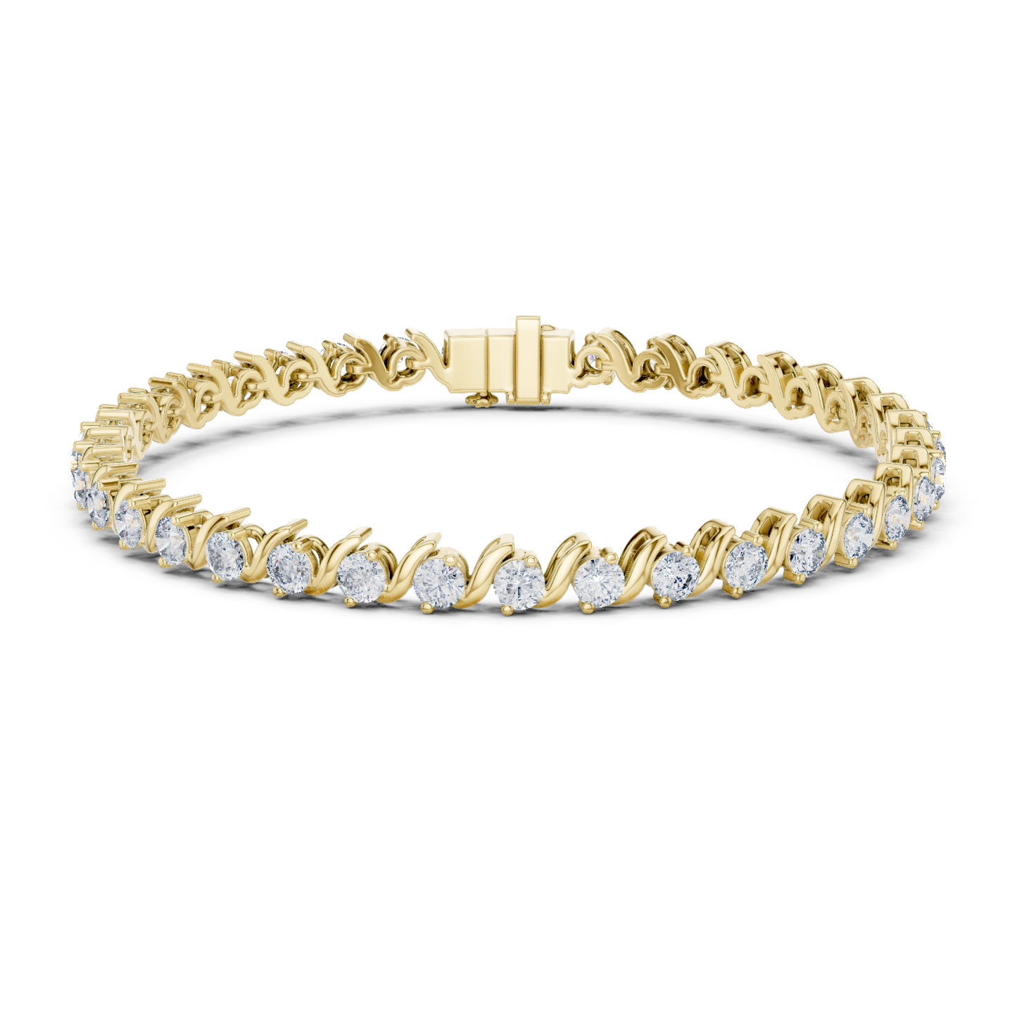 3.6CTW Round Diamond S-Link Swirl Bracelet - Yellow Gold