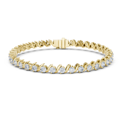 3.6CTW Round Diamond S-Link Swirl Bracelet - Yellow Gold