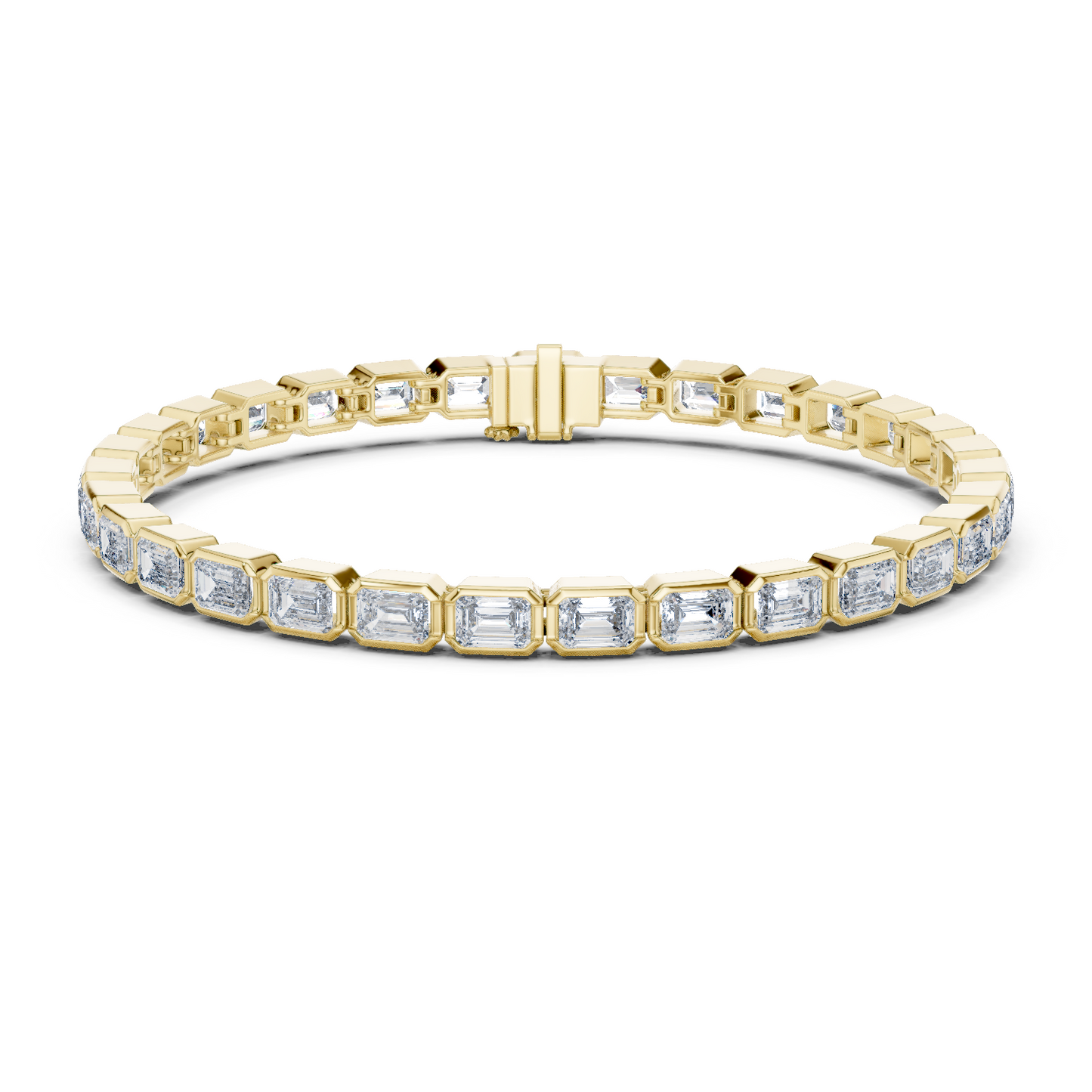 9.3CTW Emerald Cut East-West Bezel Diamond Bracelet | Solid Gold