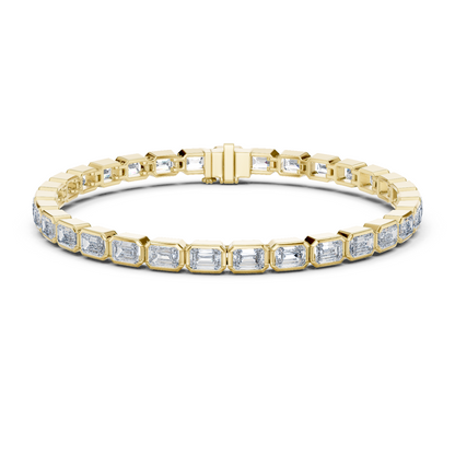 9.3CTW Emerald Cut East-West Bezel Diamond Bracelet | Solid Gold