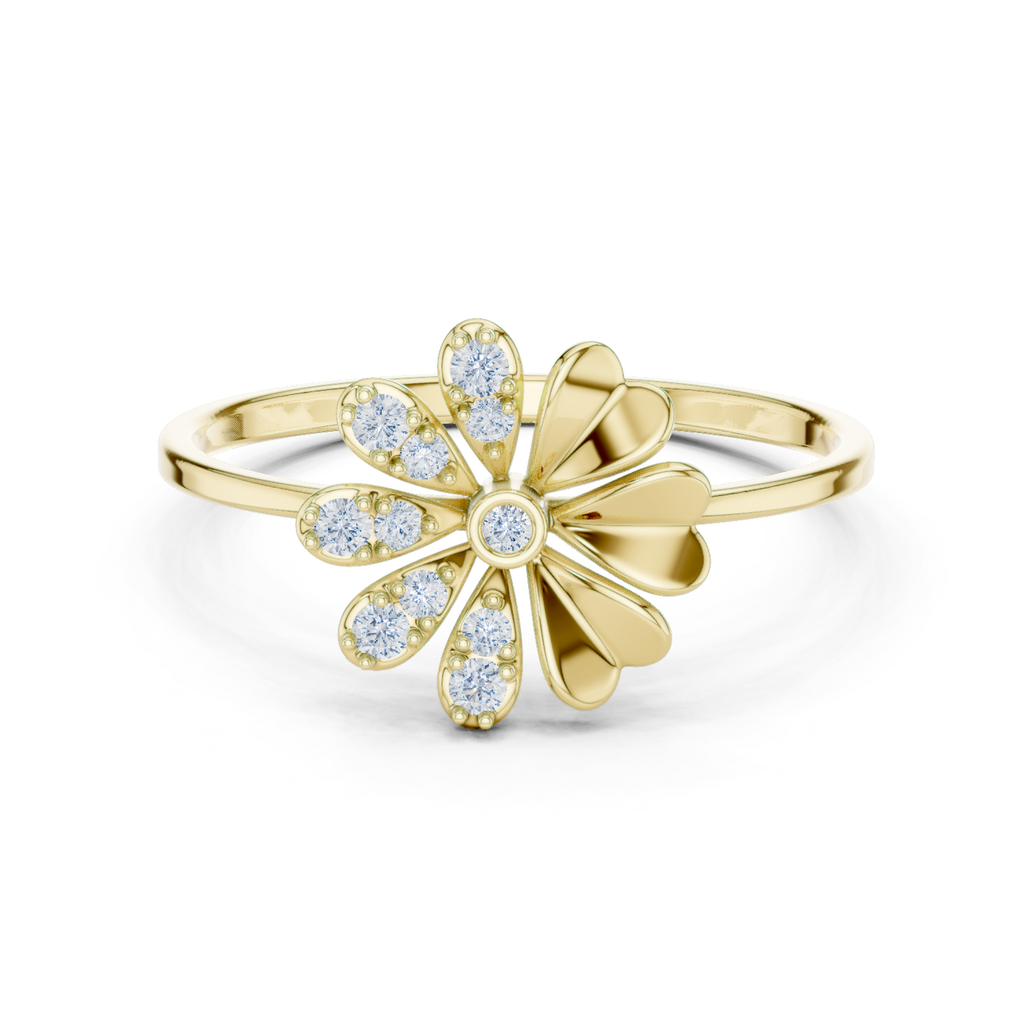 0.09 Carat Diamond Split Flower Daisy Ring | Yellow Gold