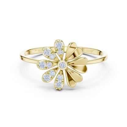 0.09 Carat Diamond Split Flower Daisy Ring | Yellow Gold