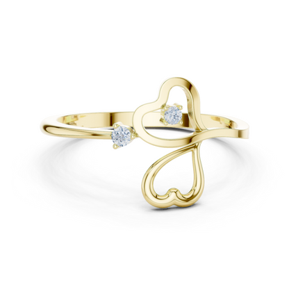 0.03 Carat Diamond Open Double Heart Bypass Ring | Yellow Gold