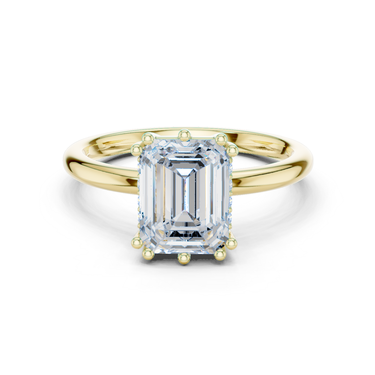 2.05ctw Emerald Cut Solitaire Ring with Hidden Halo | Yellow Gold