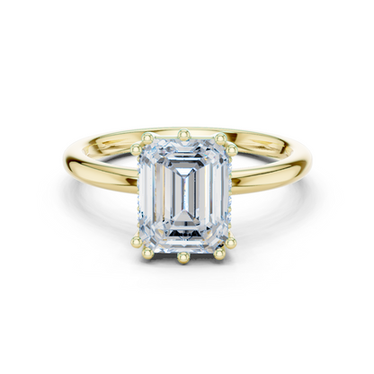 2.05ctw Emerald Cut Solitaire Ring with Hidden Halo | Yellow Gold