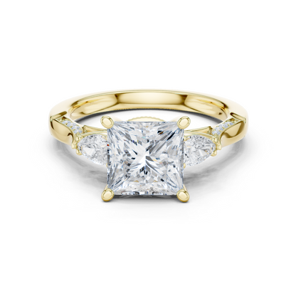 2.54ctw Princess & Pear-Cut Three-Stone Diamond Ring | Yellow Gold Pavé Band
