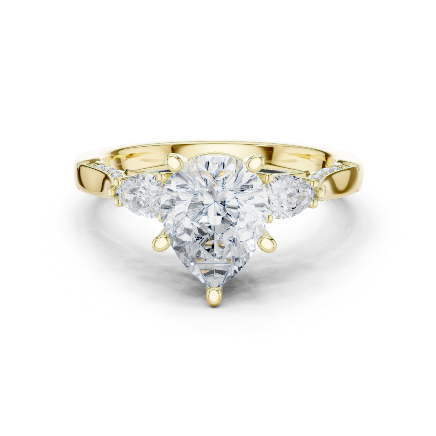 2.53ctw Pear-Cut Three-Stone Diamond Ring | Yellow Gold Pavé Band