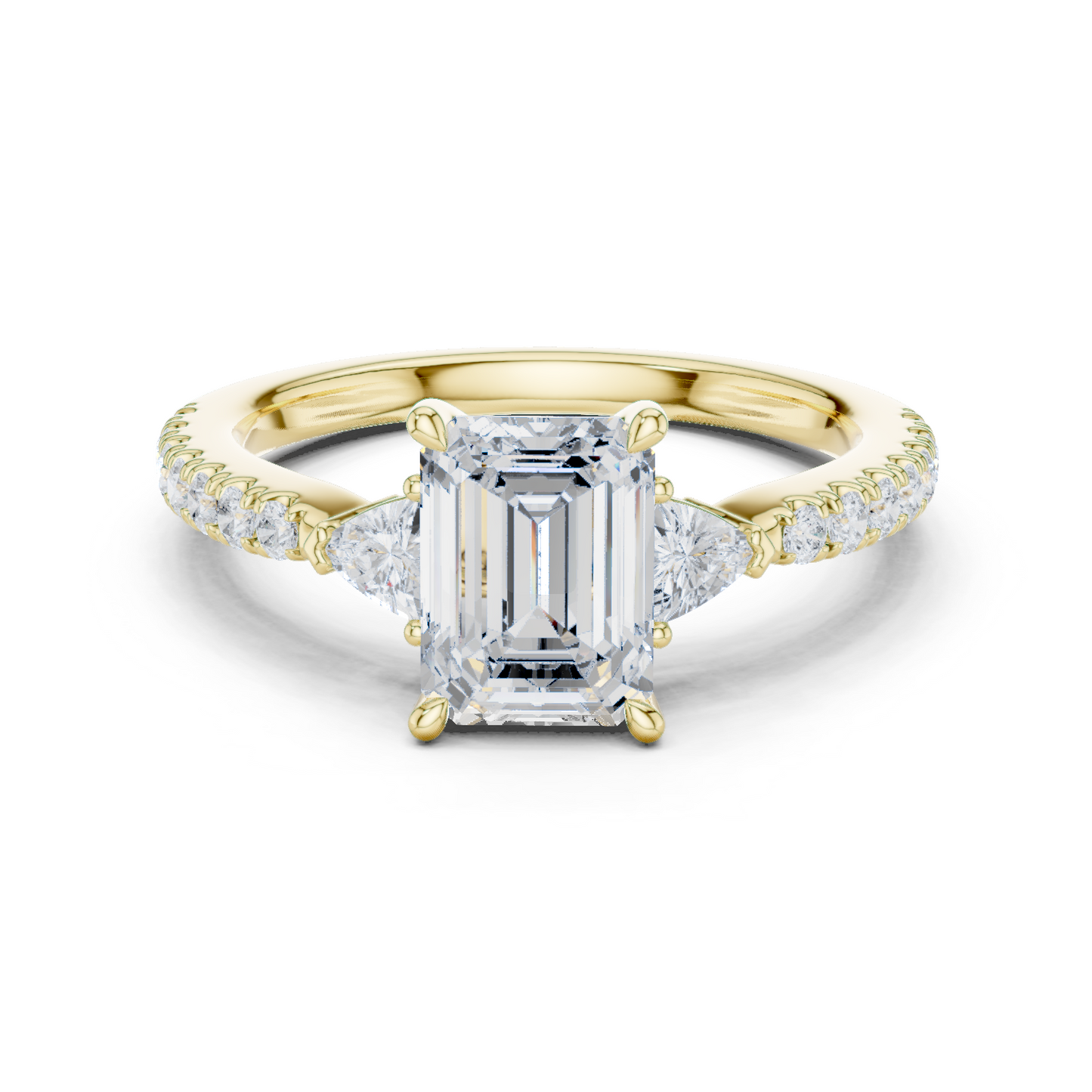 1.96ctw Emerald Cut Diamond Three-Stone Engagement Ring in Yellow Gold