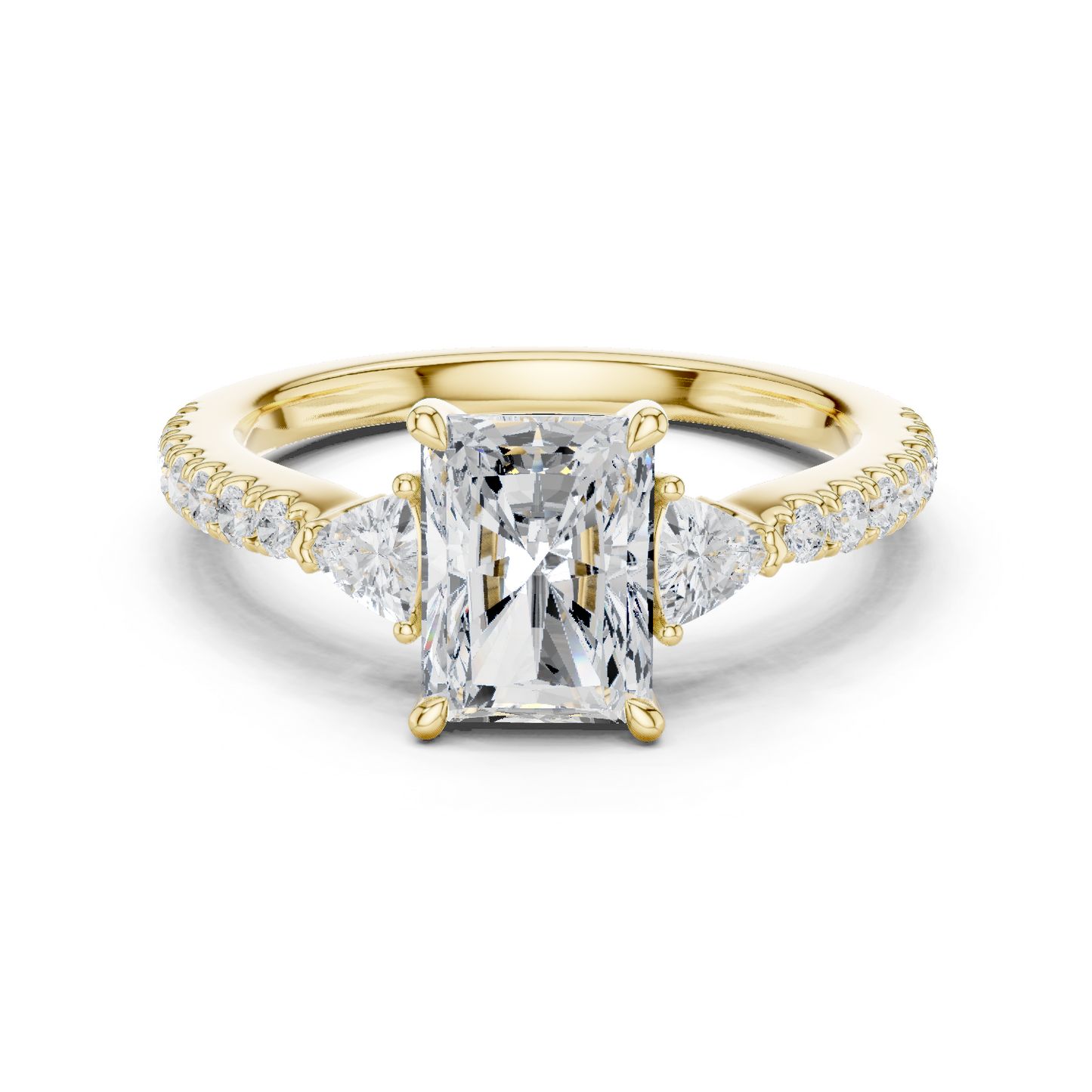 1.96ctw Radiant Shaped Diamond Three-Stone Engagement Ring in Yellow Gold