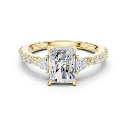 1.96ctw Radiant Shaped Diamond Three-Stone Engagement Ring in Yellow Gold