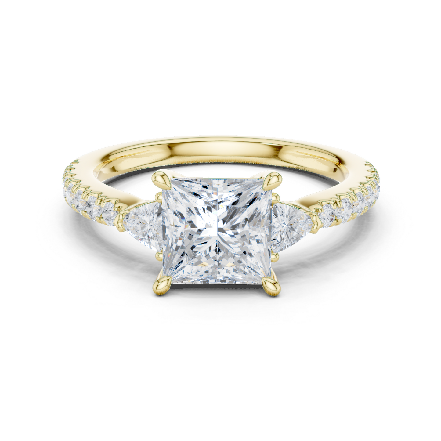 1.96ctw Princess Shaped Diamond Three-Stone Engagement Ring in Yellow Gold